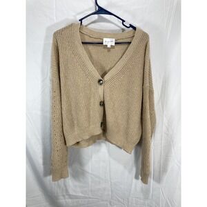 Vintage Line & Dot Beige Cropped Cardigan Sz Small Ribbed Slouch Sweater Read 👇